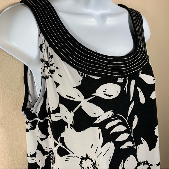 M TanJay Black & White Floral Sleeveless Blouse Stretch Medium 8 10 - Picture 4 of 8